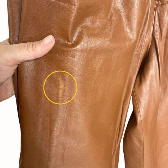 Vintage Brown Leather High-Waisted Pleated Straight-Leg Pants Womens Size 10 - Picture 6 of 14